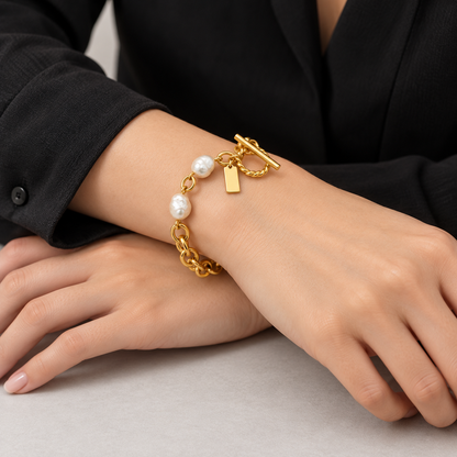 Marina Pearl-Accent Toggle Bracelet presented by a studio model