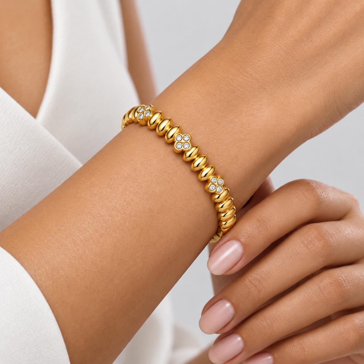 Solara Beaded Sparkle Bangle worn by a studio model